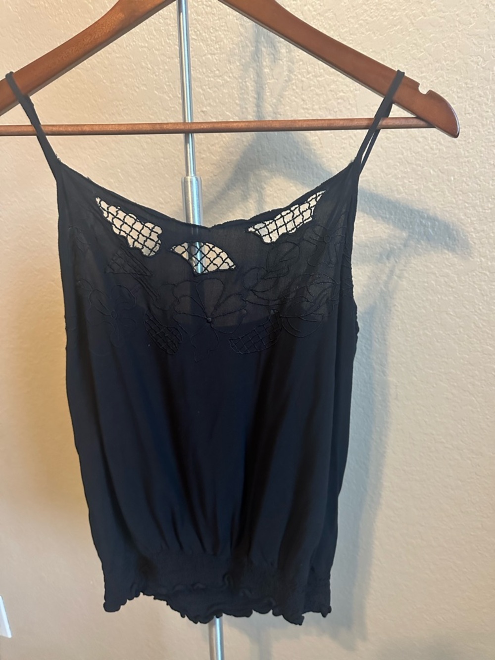 Black Lace-Detail Spaghetti Strap Camisole